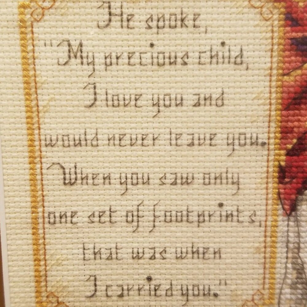 Handmade Framed Wall Art Hanging Cross Stitch Jesus - "Foot prints" - Picture 7 of 7